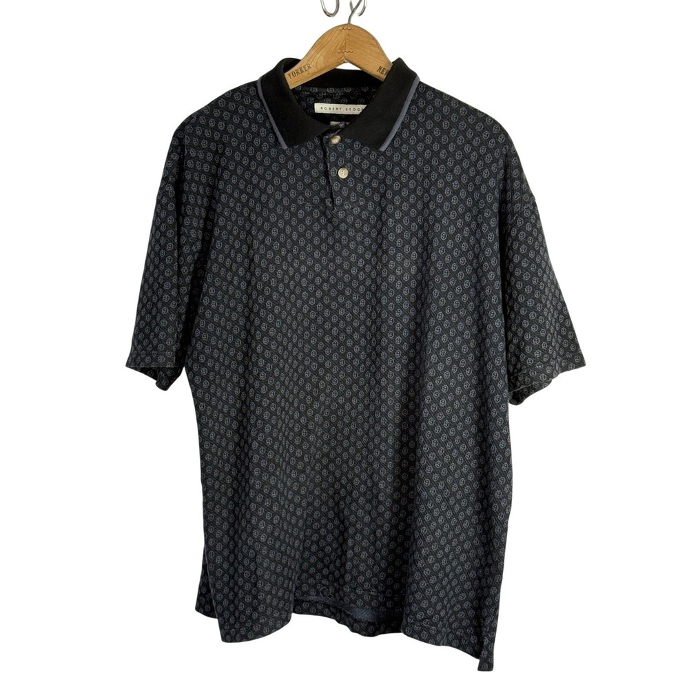 Robert Stock  Short Sleeve Mens Shirt Black w grayPattern Sz Medium